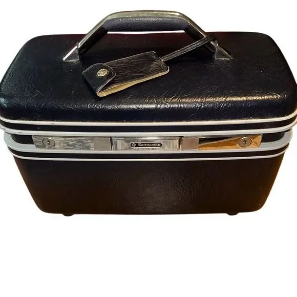 Vtg Blue Samsonite Navy Silhouette Hard Shell Train/Cosmetic/Makeup Case Chrome - Picture 3 of 10